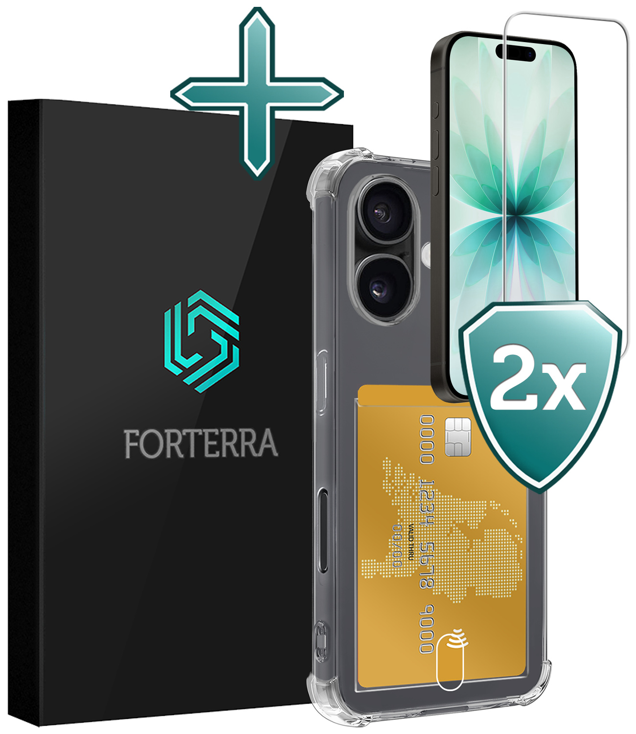 Forterra Forterra iPhone 17 Hoesje Pashouder Met 2x Screenprotector