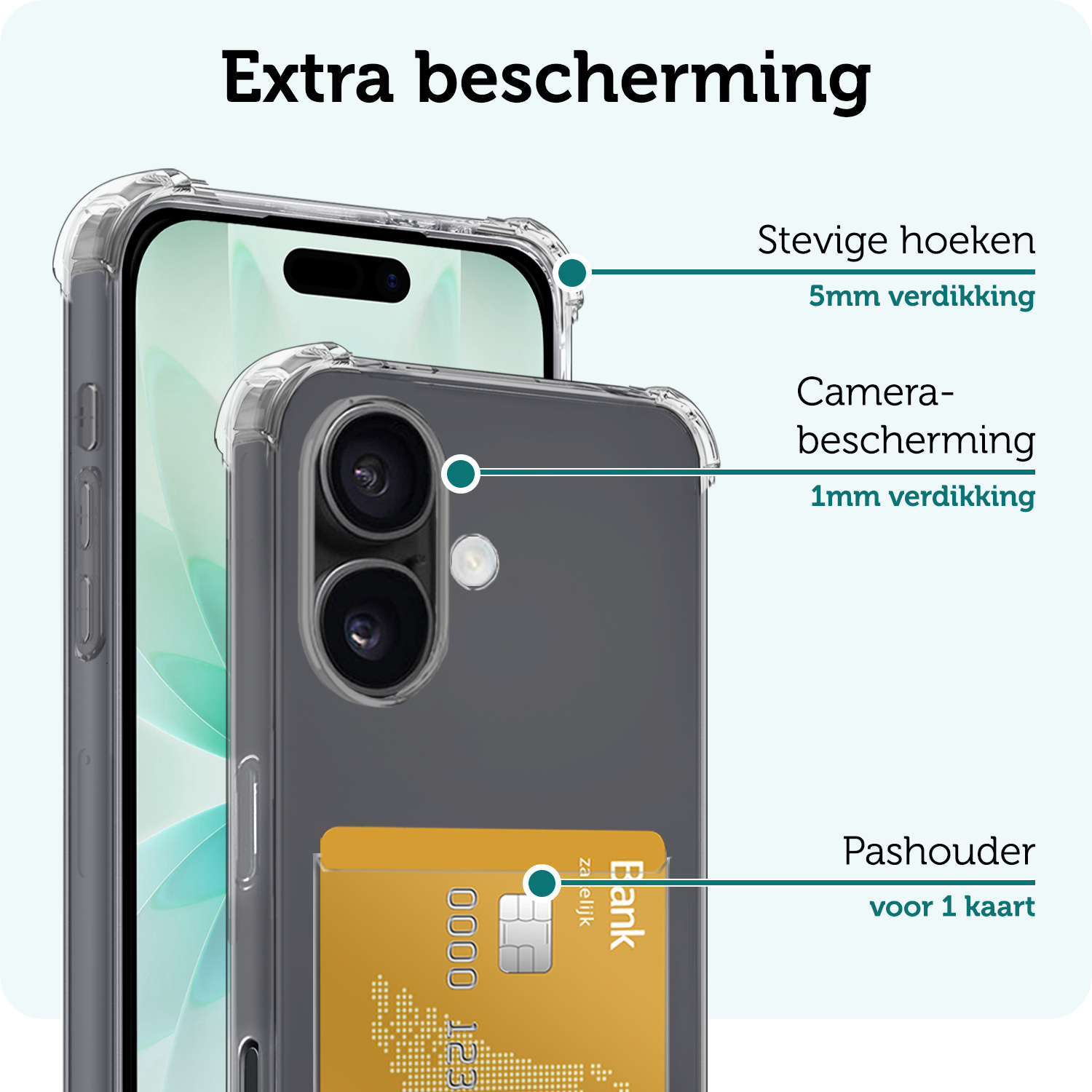 Forterra Forterra iPhone 17 Hoesje Pashouder Met 2x Screenprotector