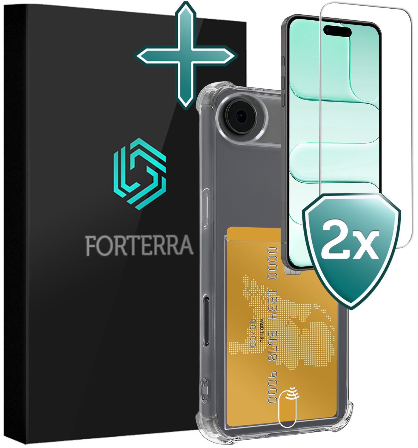 Forterra Forterra iPhone Air Hoesje Pashouder Met 2x Screenprotector