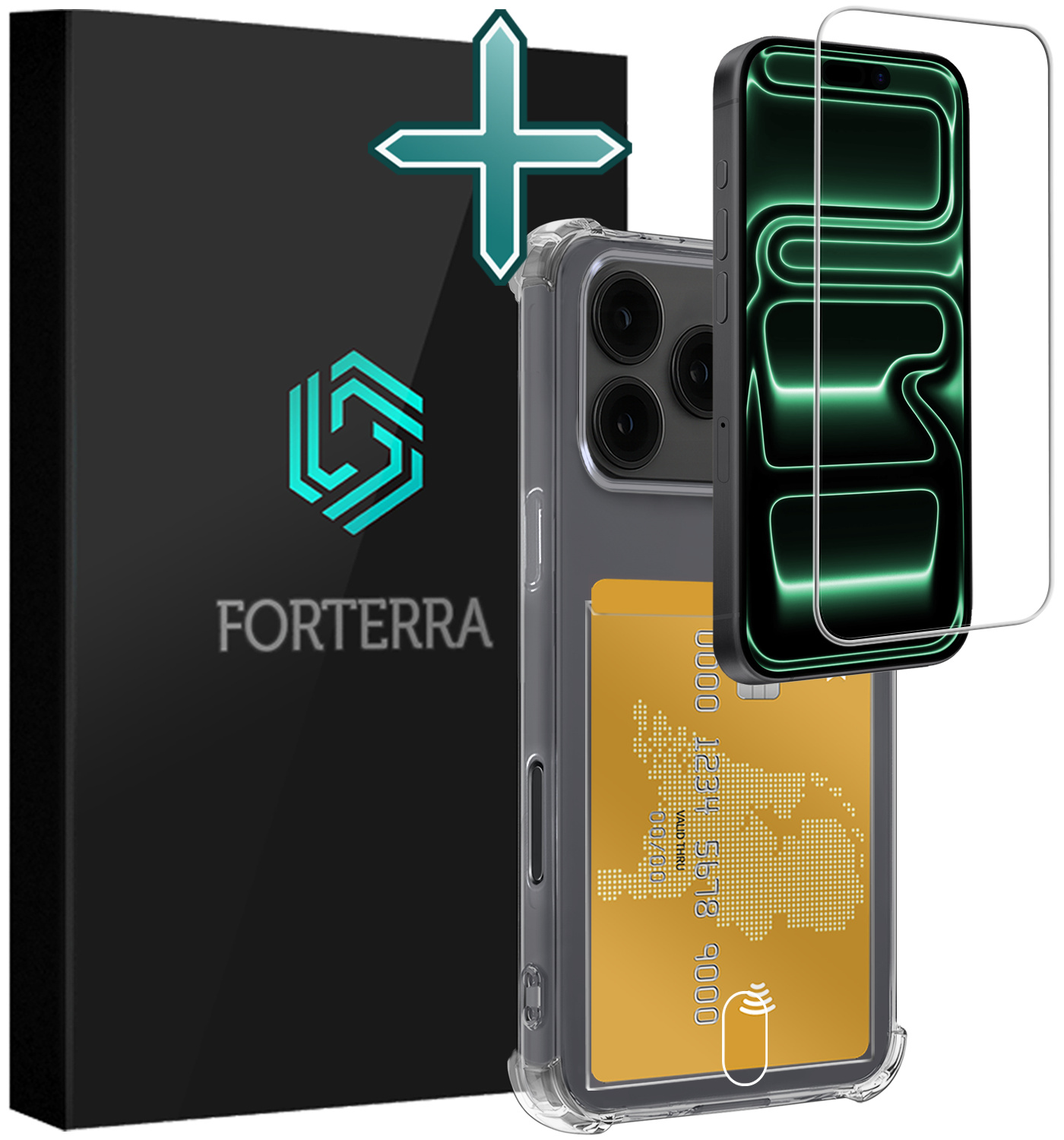 Forterra Forterra iPhone 17 Pro Hoesje Pashouder Met Screenprotector
