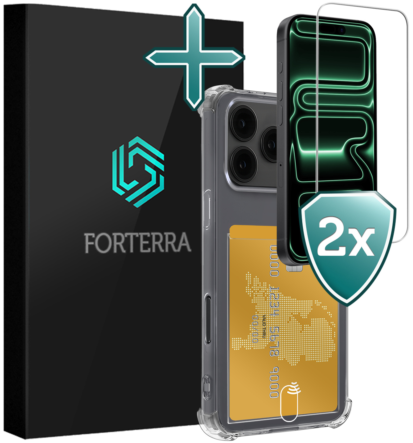 Forterra Forterra iPhone 17 Pro Hoesje Pashouder Met 2x Screenprotector