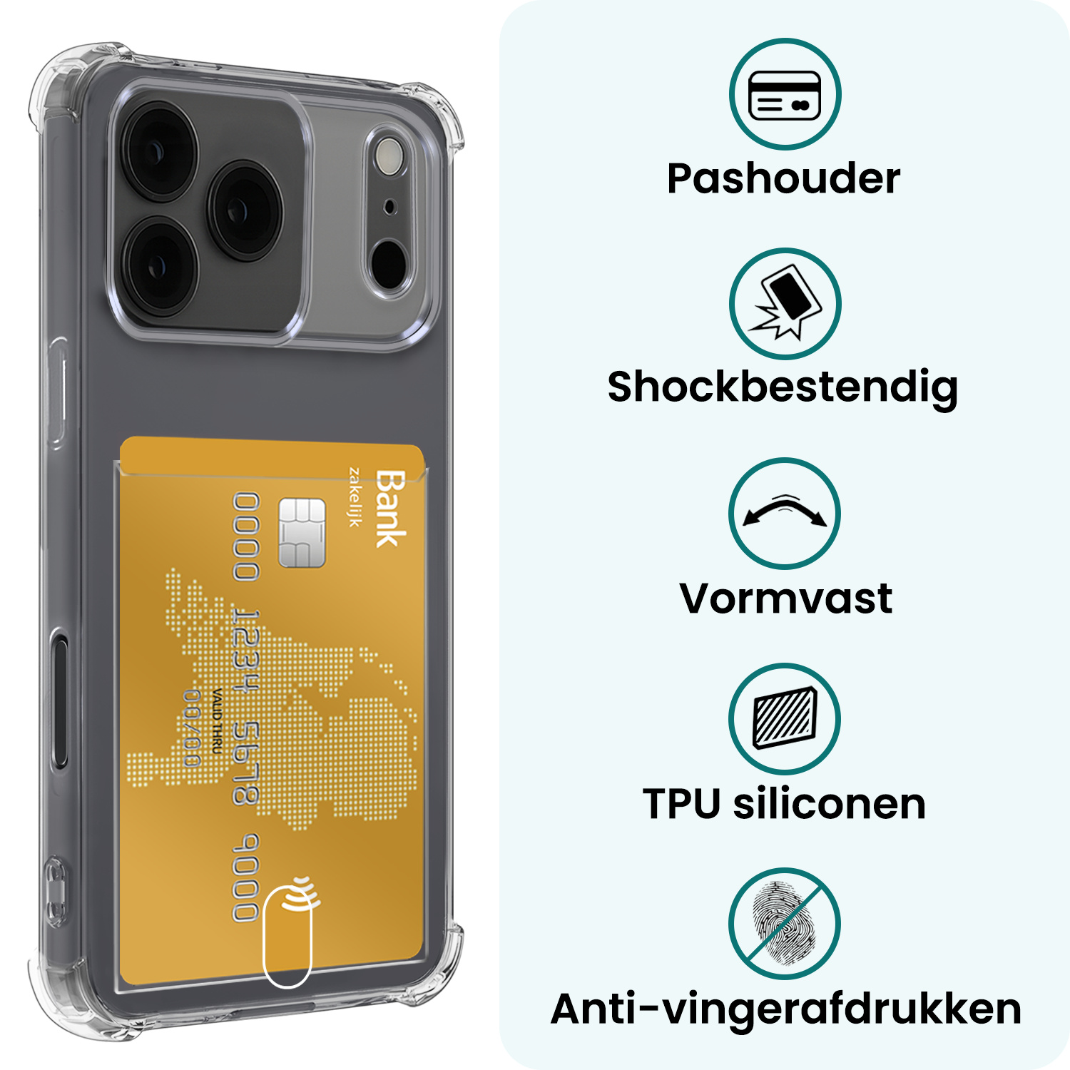 Forterra Forterra iPhone 17 Pro Max Hoesje Pashouder Met 2x Screenprotector