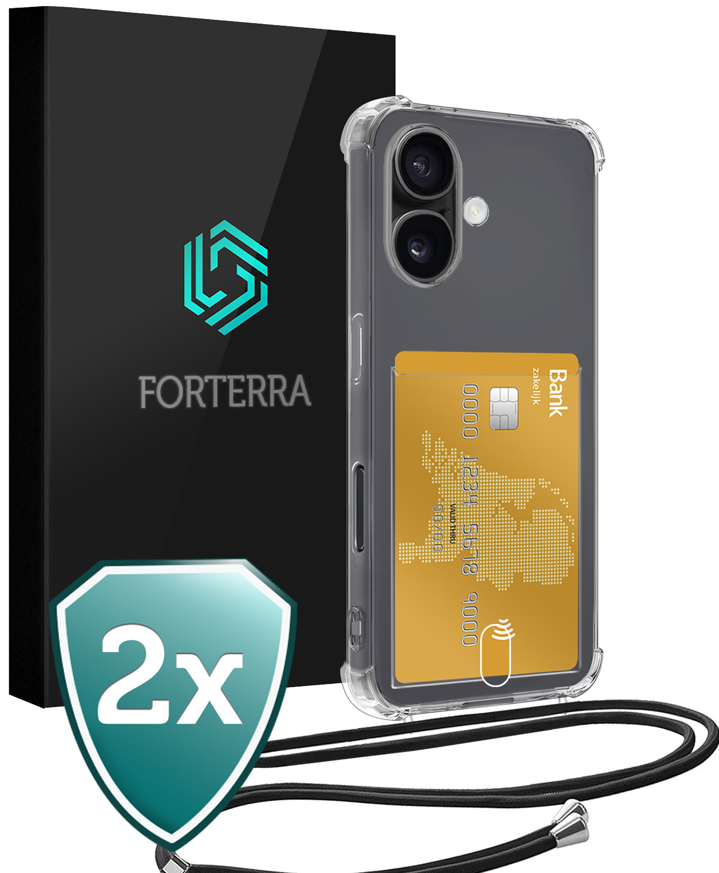 Forterra Forterra iPhone 17 Hoesje Pashouder met Koord - 2 PACK