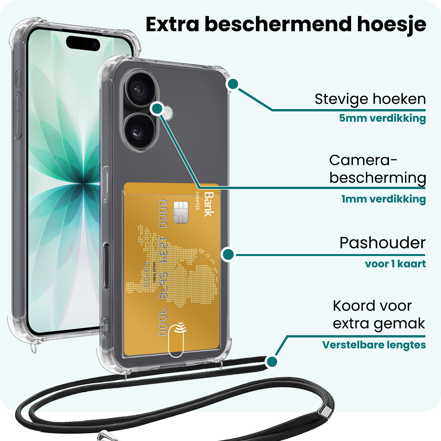 Forterra Forterra iPhone 17 Hoesje Pashouder met Koord - 2 PACK