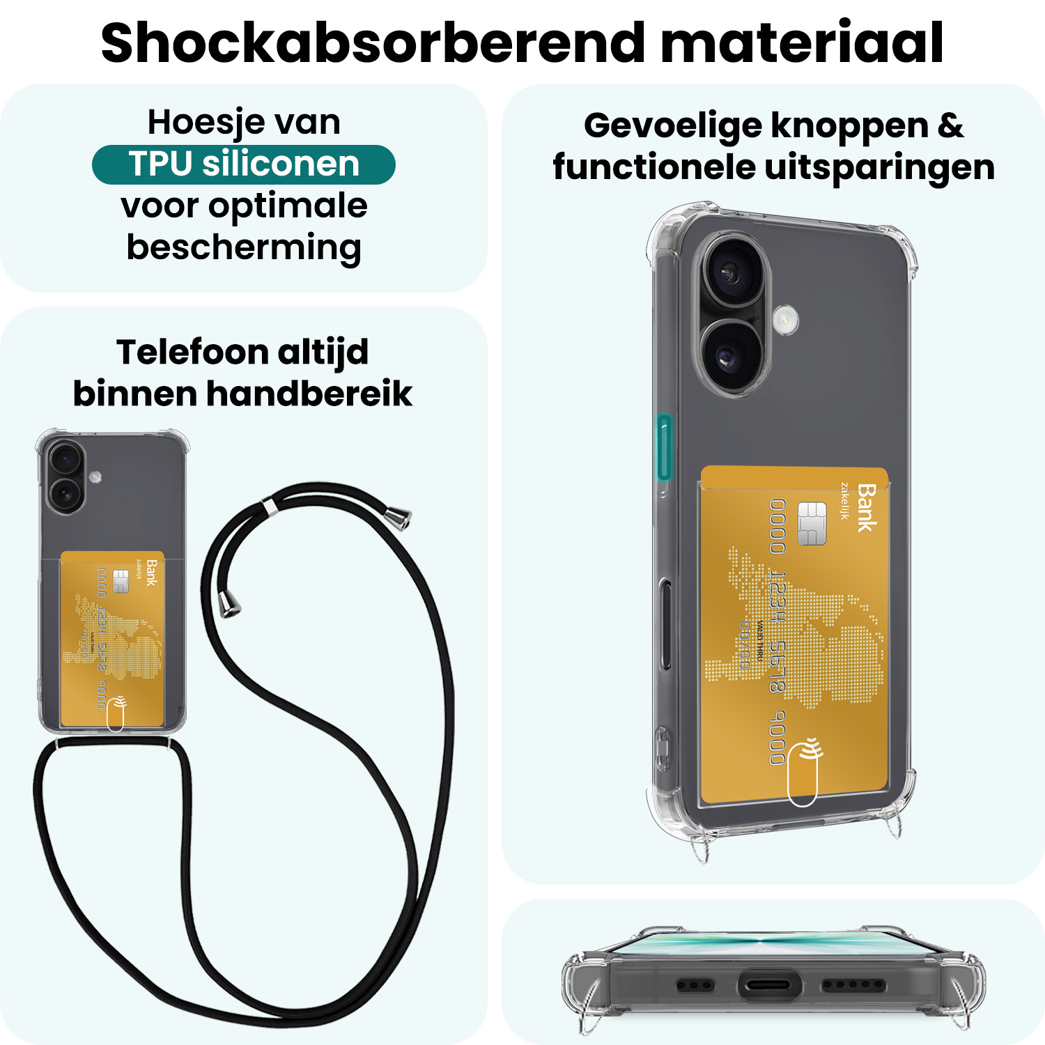 Forterra Forterra iPhone 17 Hoesje Pashouder met Koord - 2 PACK