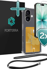 Forterra Forterra iPhone 17 Hoesje Pashouder met Koord Met 2x Screenprotector
