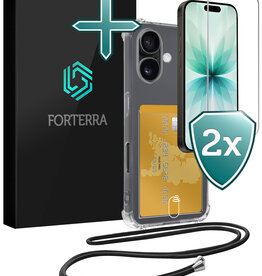 Forterra Forterra iPhone 17 Hoesje Pashouder met Koord Met 2x Screenprotector