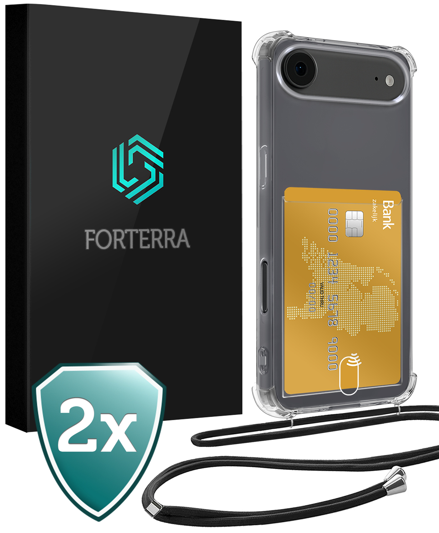 Forterra Forterra iPhone Air Hoesje Pashouder met Koord - 2 PACK