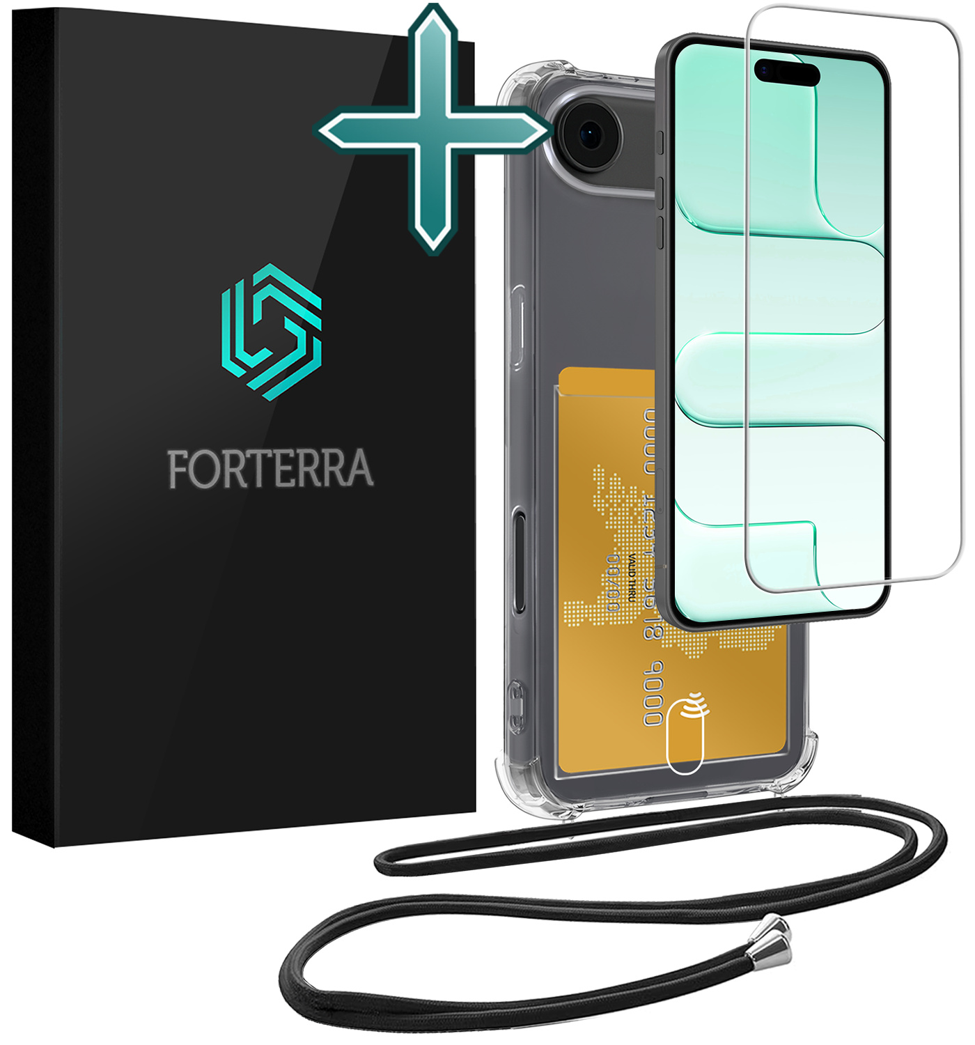 Forterra Forterra iPhone Air Hoesje Pashouder met Koord Met Screenprotector