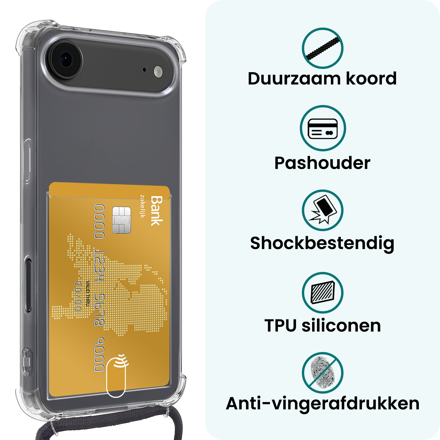 Forterra Forterra iPhone Air Hoesje Pashouder met Koord Met Screenprotector