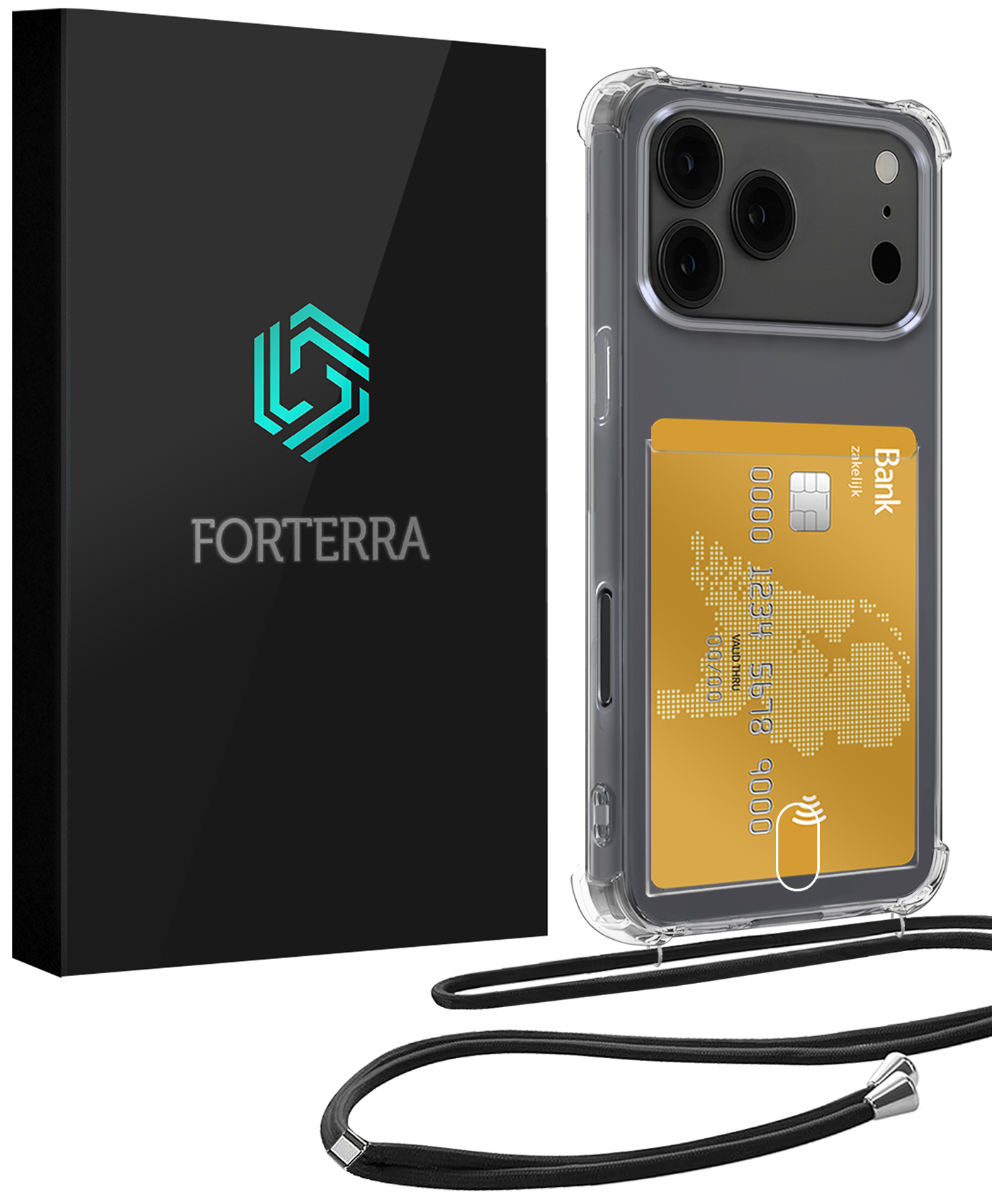 Forterra Forterra iPhone 17 Pro Hoesje Pashouder met Koord
