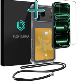Forterra Forterra iPhone 17 Pro Hoesje Pashouder met Koord Met Screenprotector