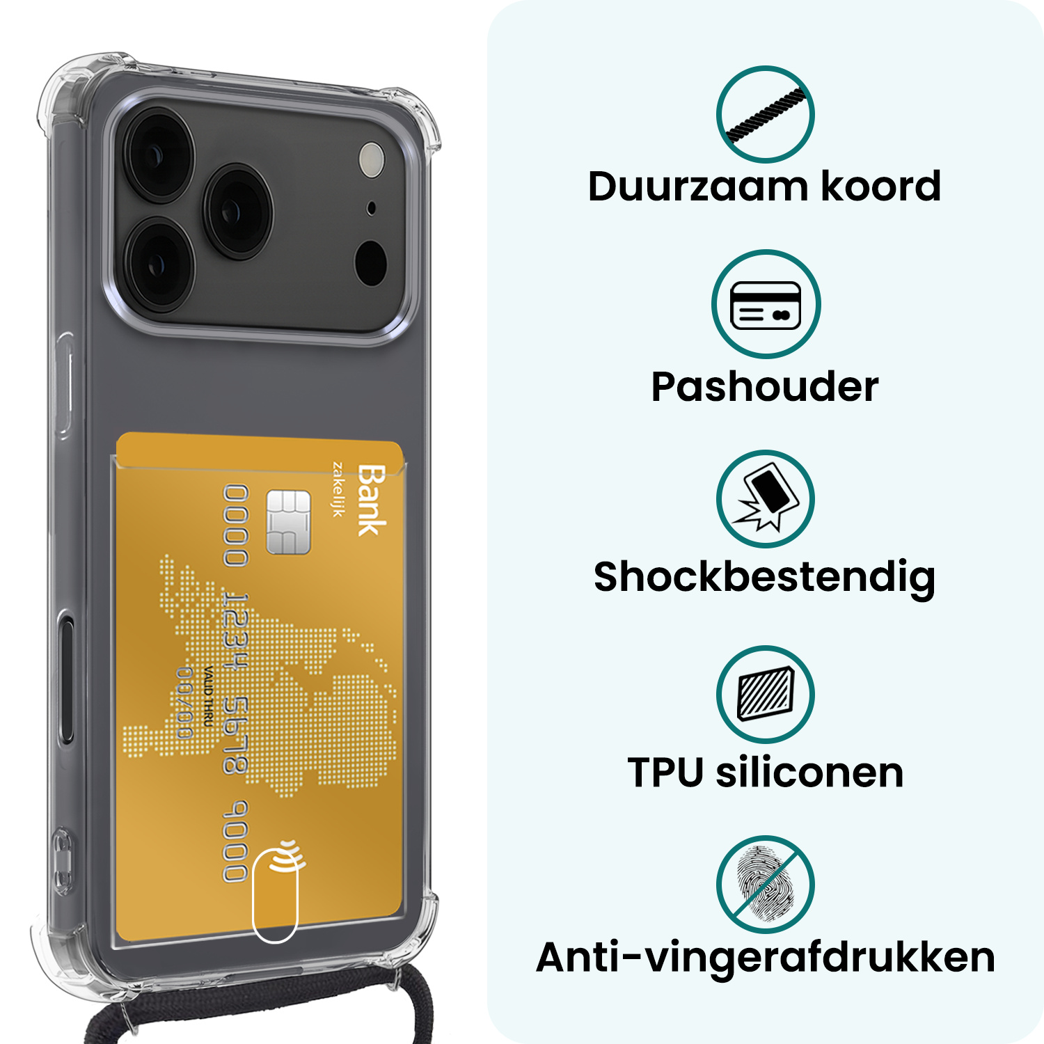 Forterra Forterra iPhone 17 Pro Max Hoesje Pashouder met Koord - 2 PACK