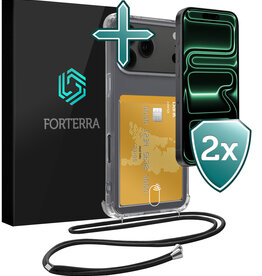 Forterra Forterra iPhone 17 Pro Max Hoesje Pashouder met Koord Met 2x Screenprotector