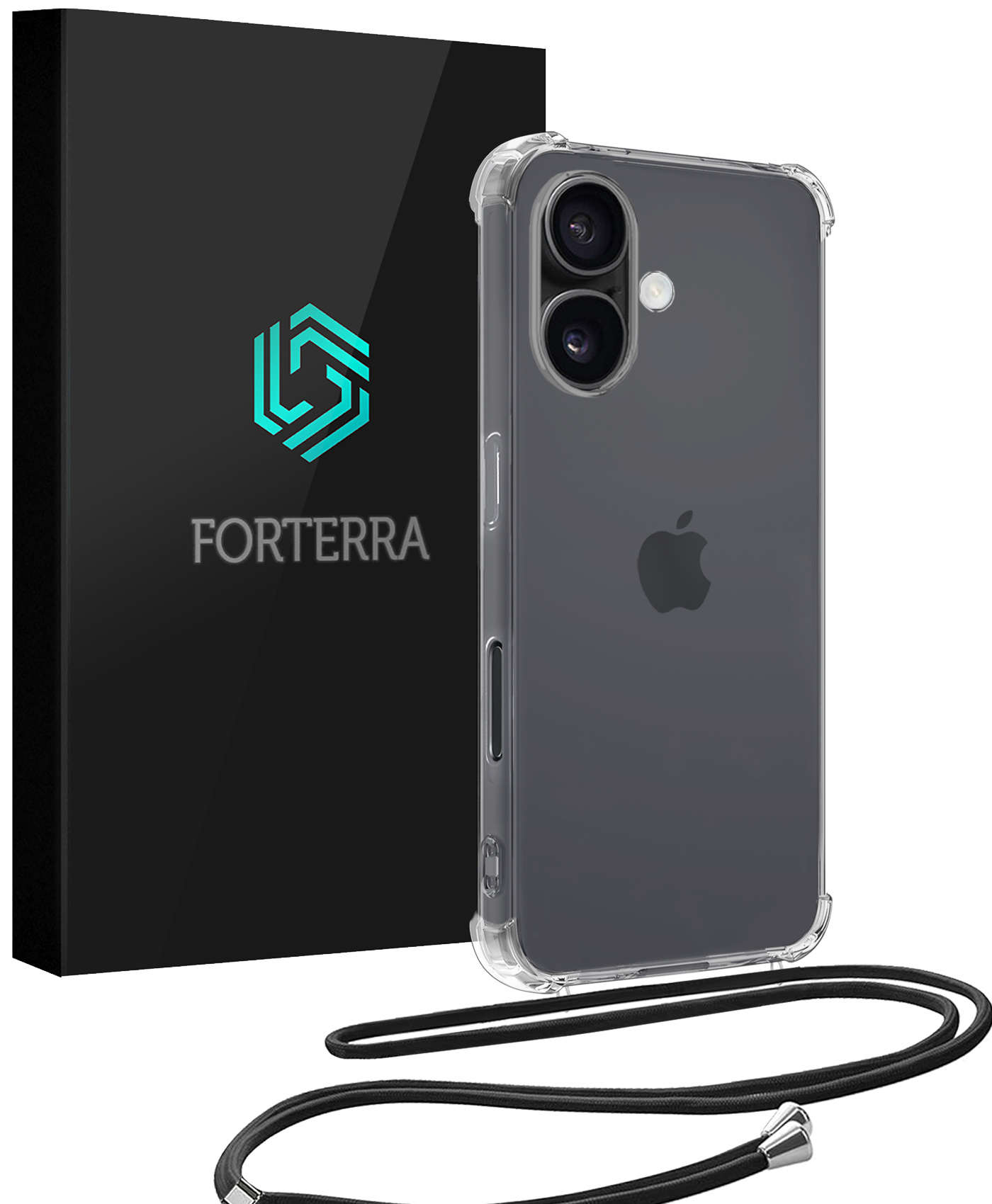 Forterra Forterra iPhone 17 Hoesje Transparant Shockproof Met Zwart Koord