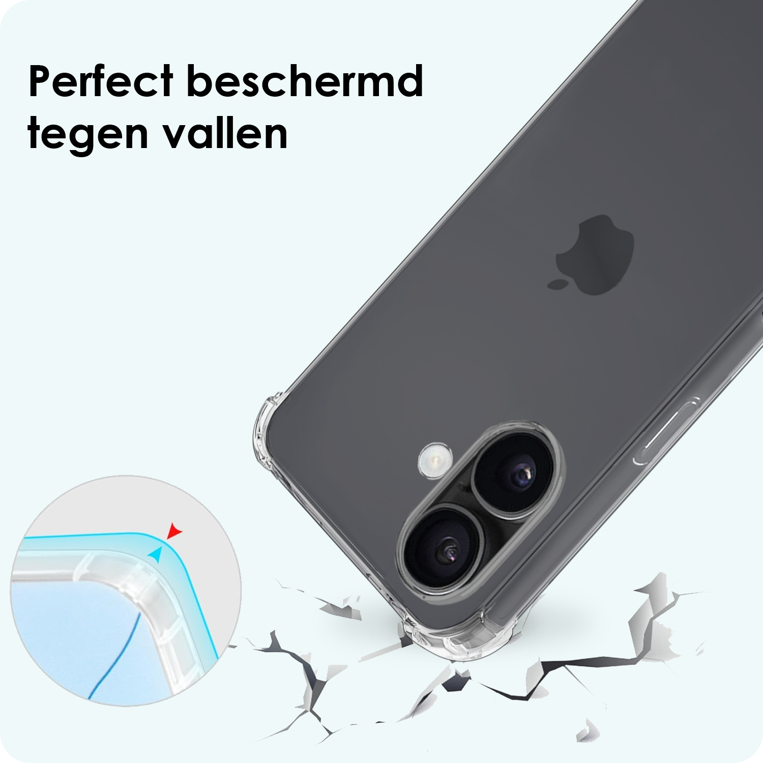 Forterra Forterra iPhone 17 Hoesje Transparant Shockproof Met Zwart Koord