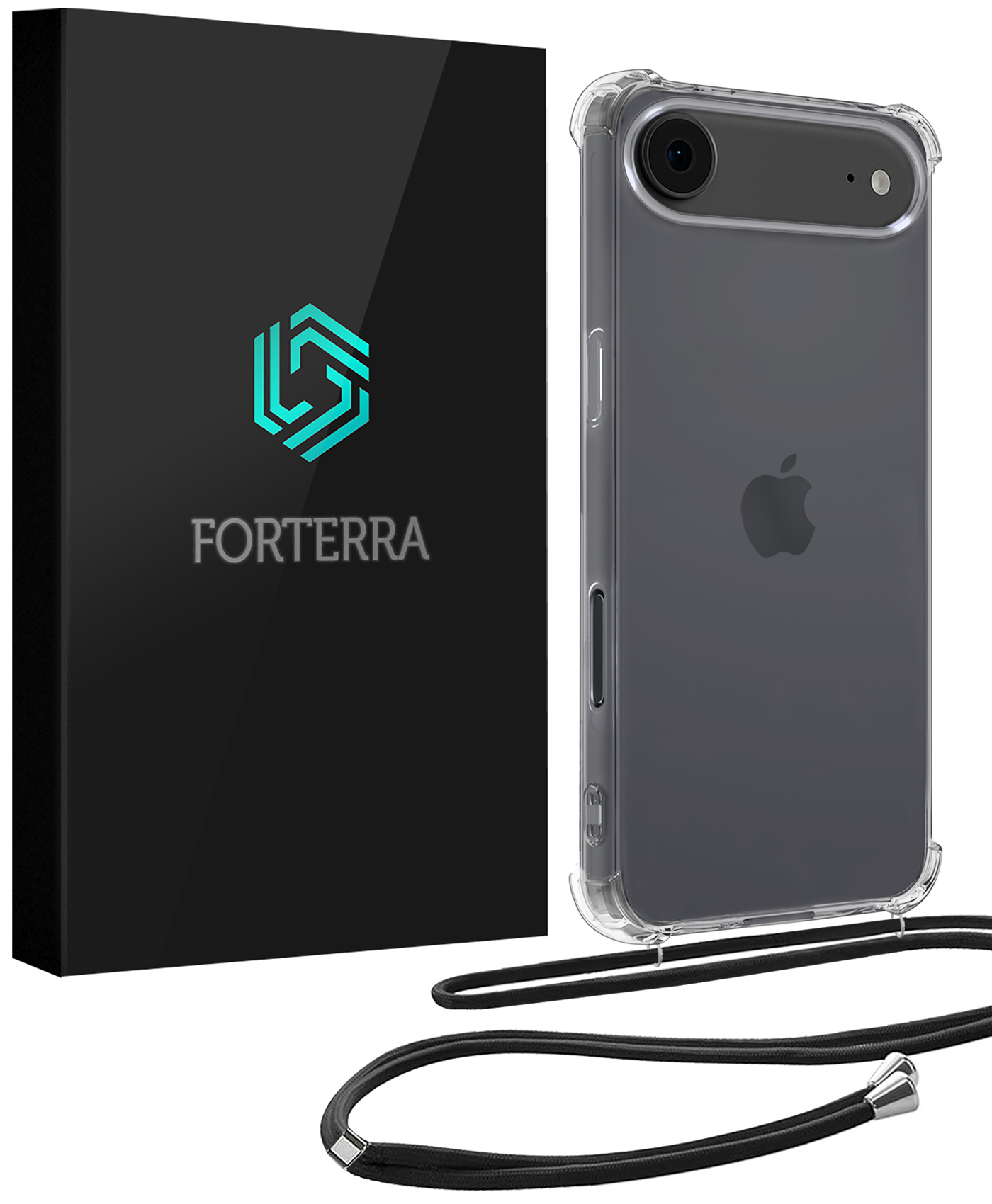 Forterra Forterra iPhone Air Hoesje Transparant Shockproof Met Zwart Koord