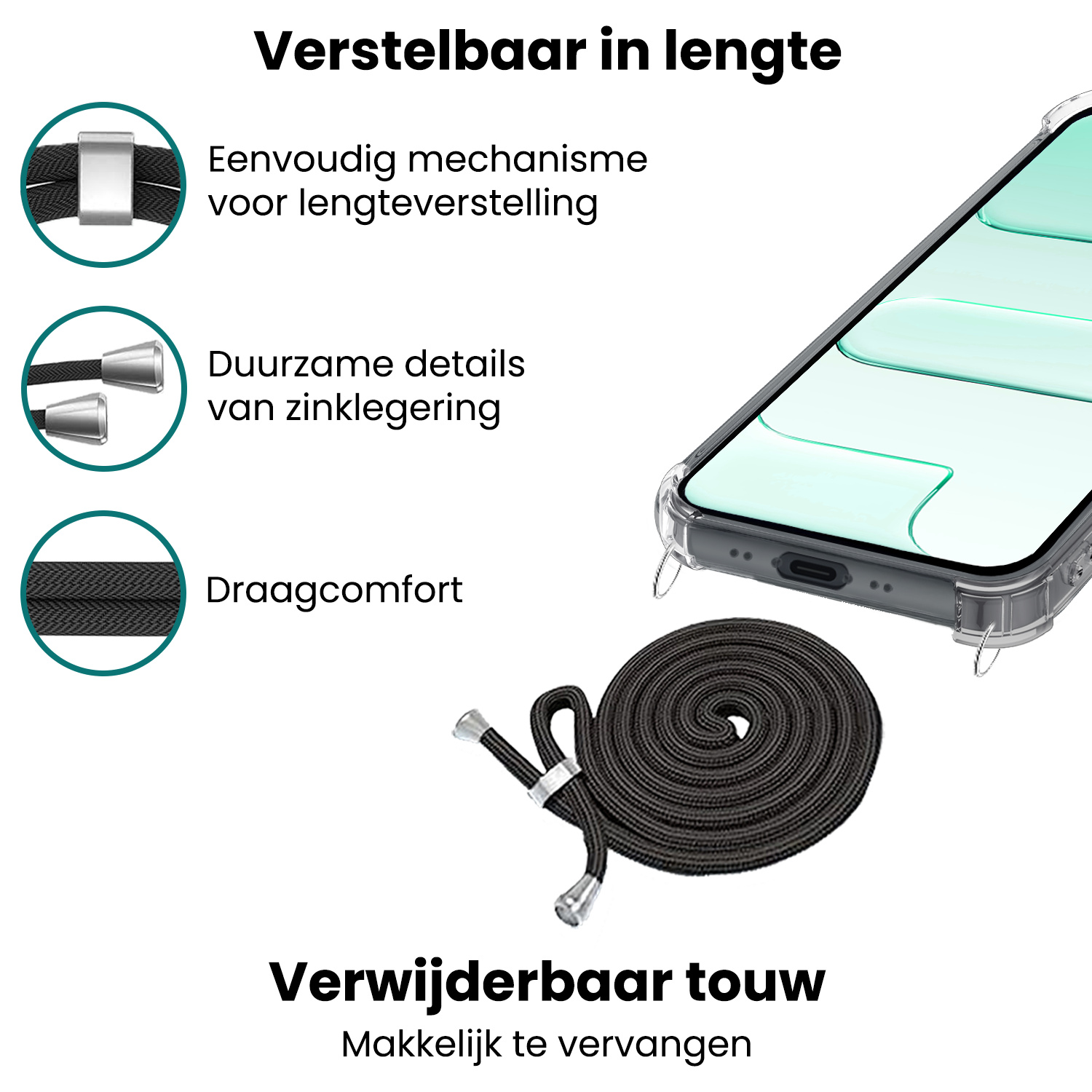 Forterra Forterra iPhone Air Hoesje Transparant Shockproof Met Zwart Koord