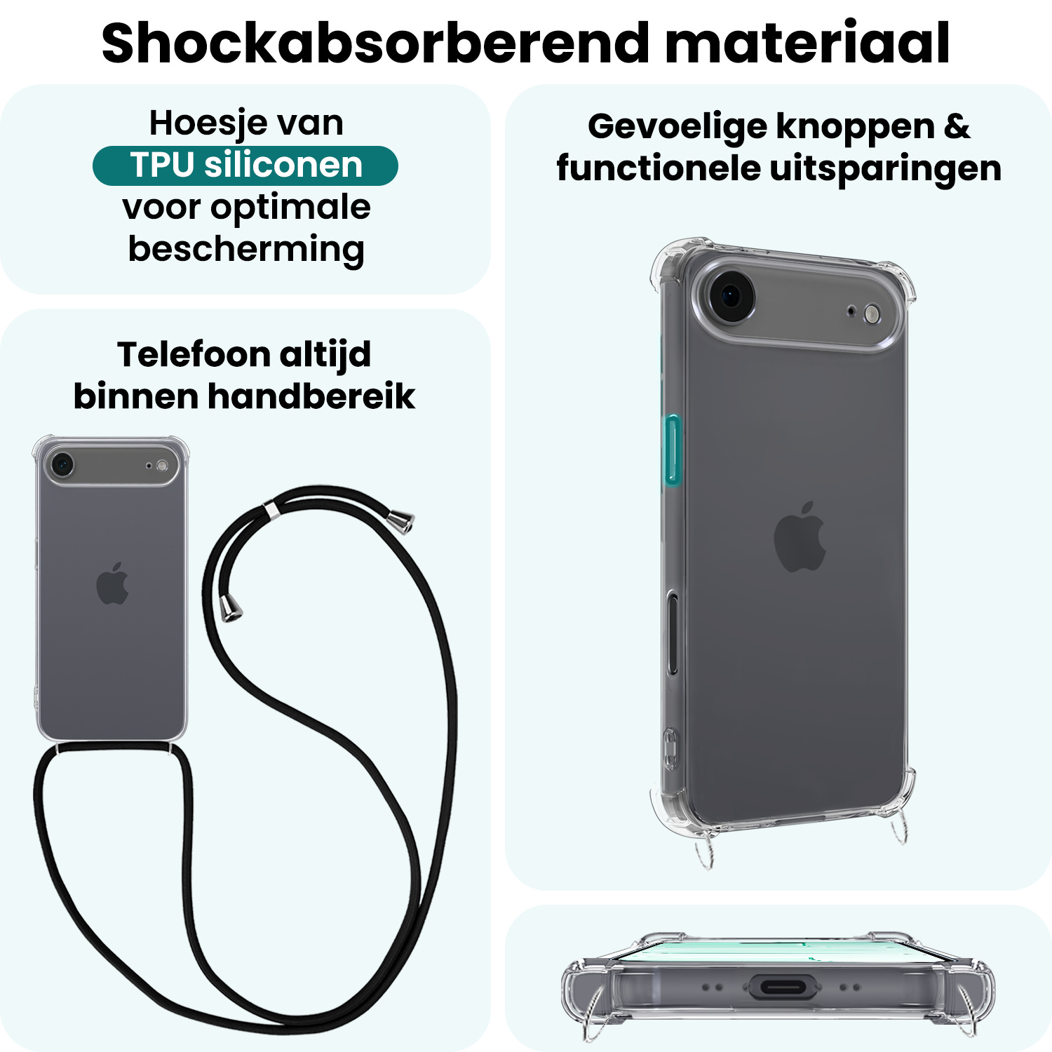 Forterra Forterra iPhone Air Hoesje Transparant Shockproof Met Zwart Koord