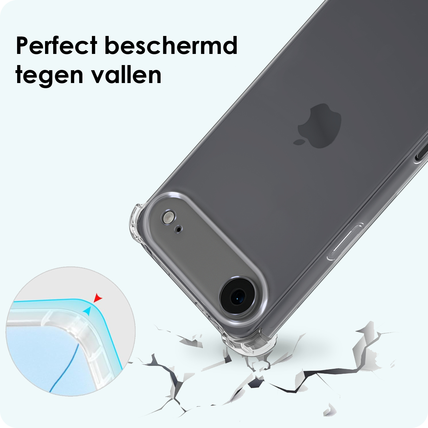 Forterra Forterra iPhone Air Hoesje Transparant Shockproof Met Zwart Koord