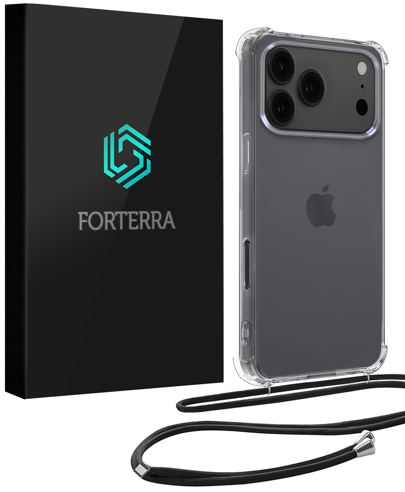 Forterra Forterra iPhone 17 Pro Max Hoesje Transparant Shockproof Met Zwart Koord