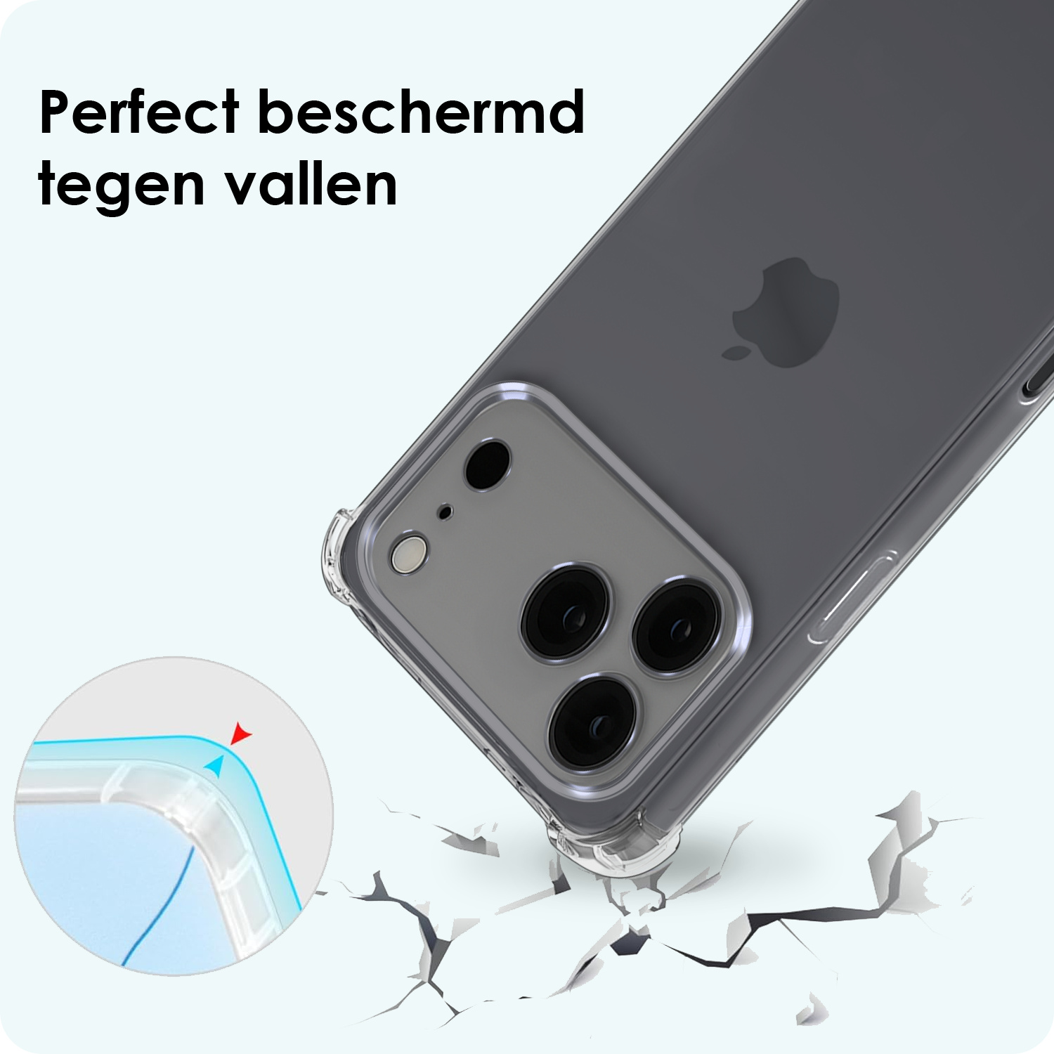 Forterra Forterra iPhone 17 Pro Max Hoesje Transparant Shockproof Met Zwart Koord
