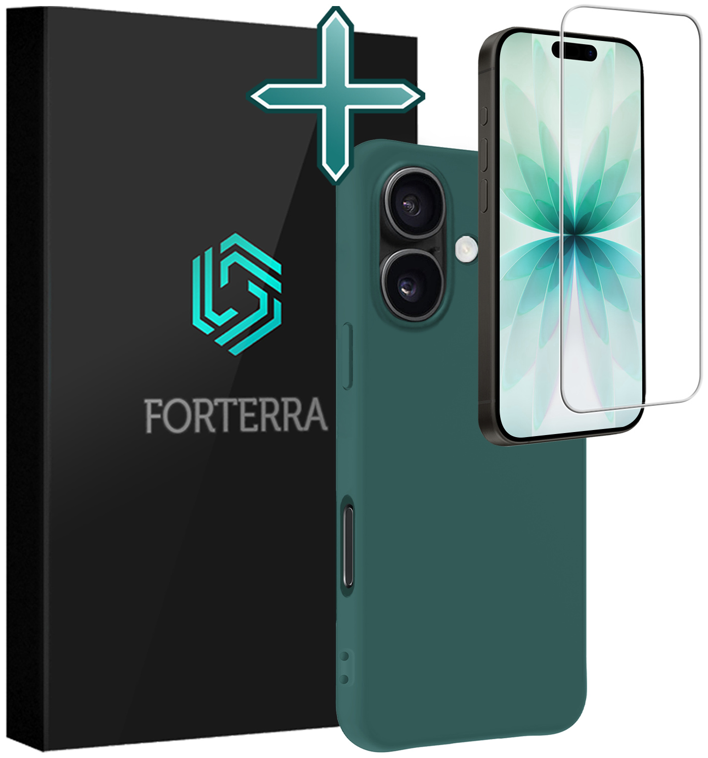 Forterra Forterra iPhone 17 Hoesje Siliconen Met Screenprotector Met Dichte Notch - Donkergroen