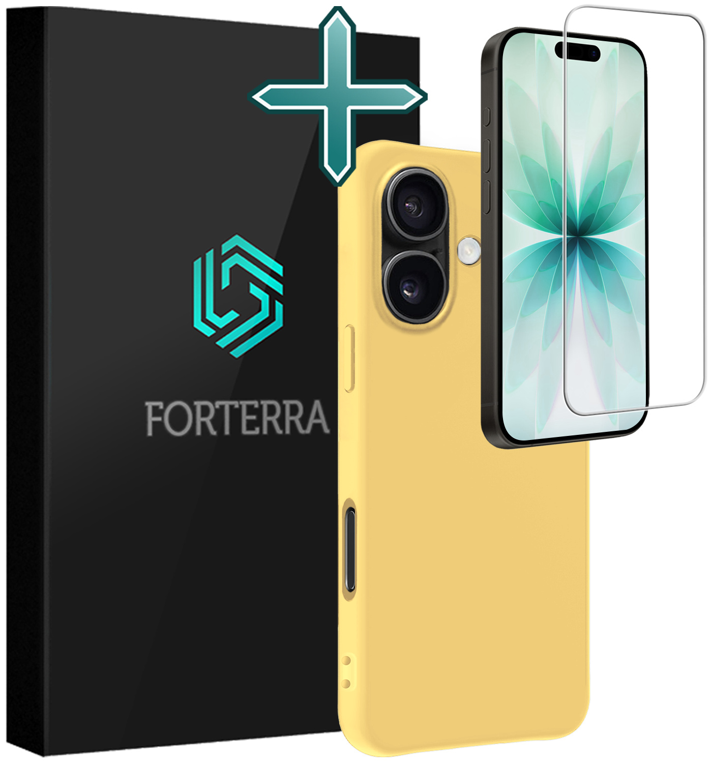Forterra Forterra iPhone 17 Hoesje Siliconen Met Screenprotector Met Dichte Notch - Geel