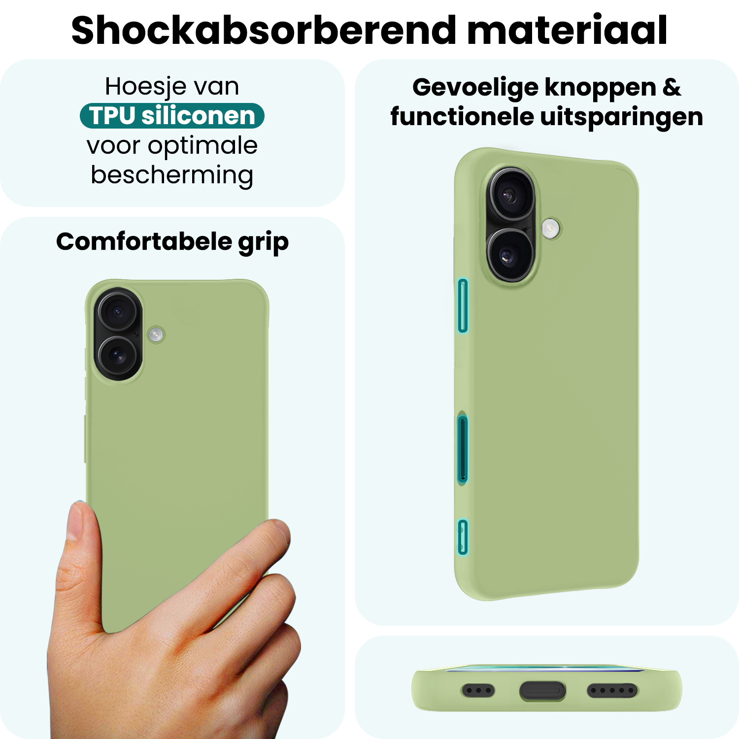 Forterra Forterra iPhone 17 Hoesje Siliconen Met Screenprotector Met Dichte Notch - Groen