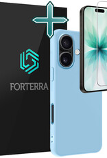Forterra Forterra iPhone 17 Hoesje Siliconen Met Screenprotector Met Dichte Notch - Lichtblauw
