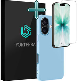 Forterra Forterra iPhone 17 Hoesje Siliconen Met Screenprotector Met Dichte Notch - Lichtblauw