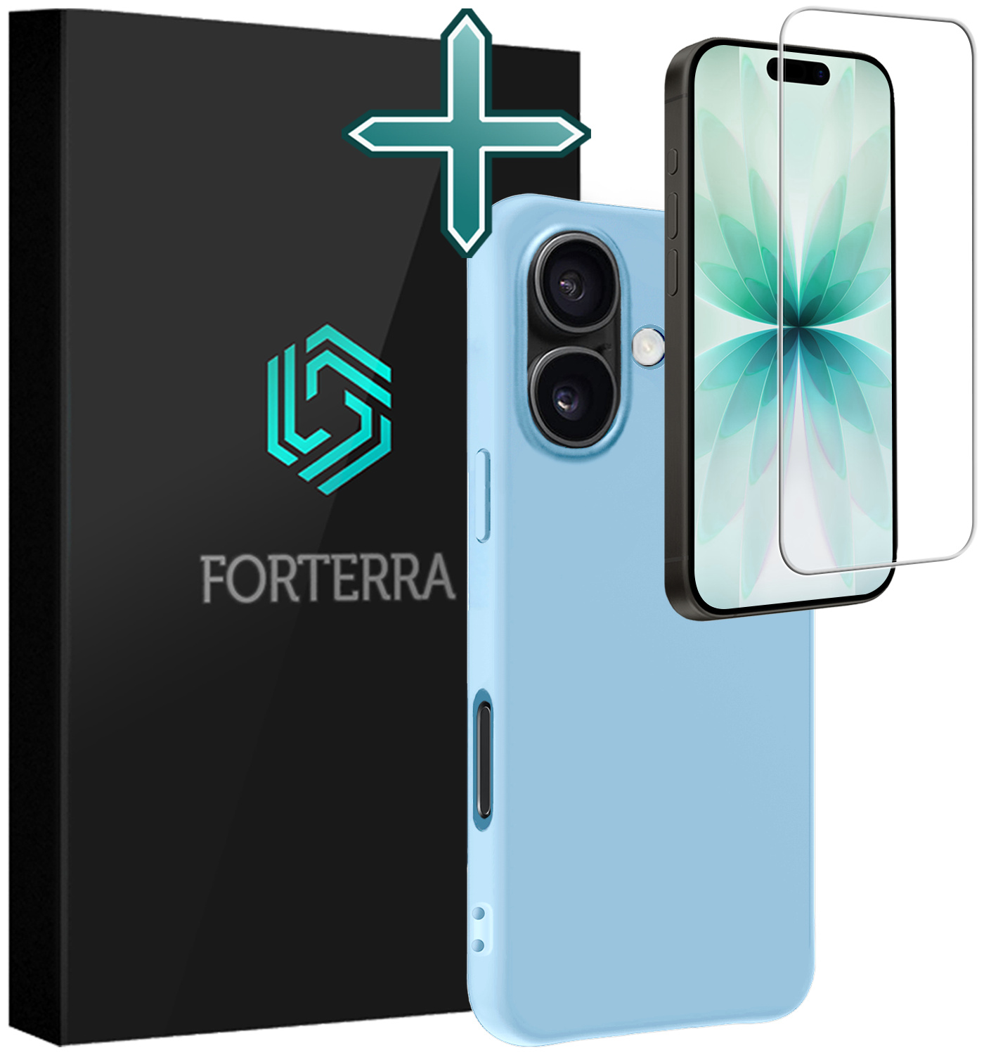 Forterra Forterra iPhone 17 Hoesje Siliconen Met Screenprotector Met Dichte Notch - Lichtblauw
