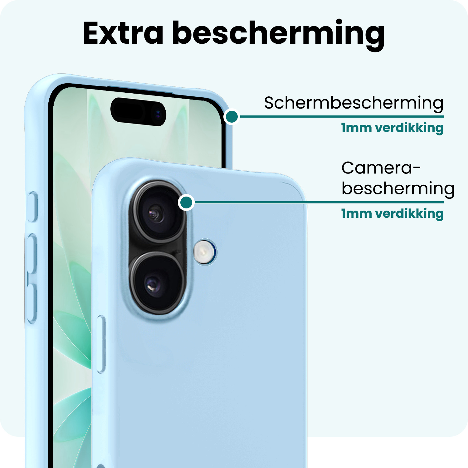 Forterra Forterra iPhone 17 Hoesje Siliconen Met Screenprotector Met Dichte Notch - Lichtblauw