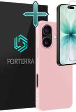 Forterra Forterra iPhone 17 Hoesje Siliconen Met Screenprotector Met Dichte Notch - Lichtroze