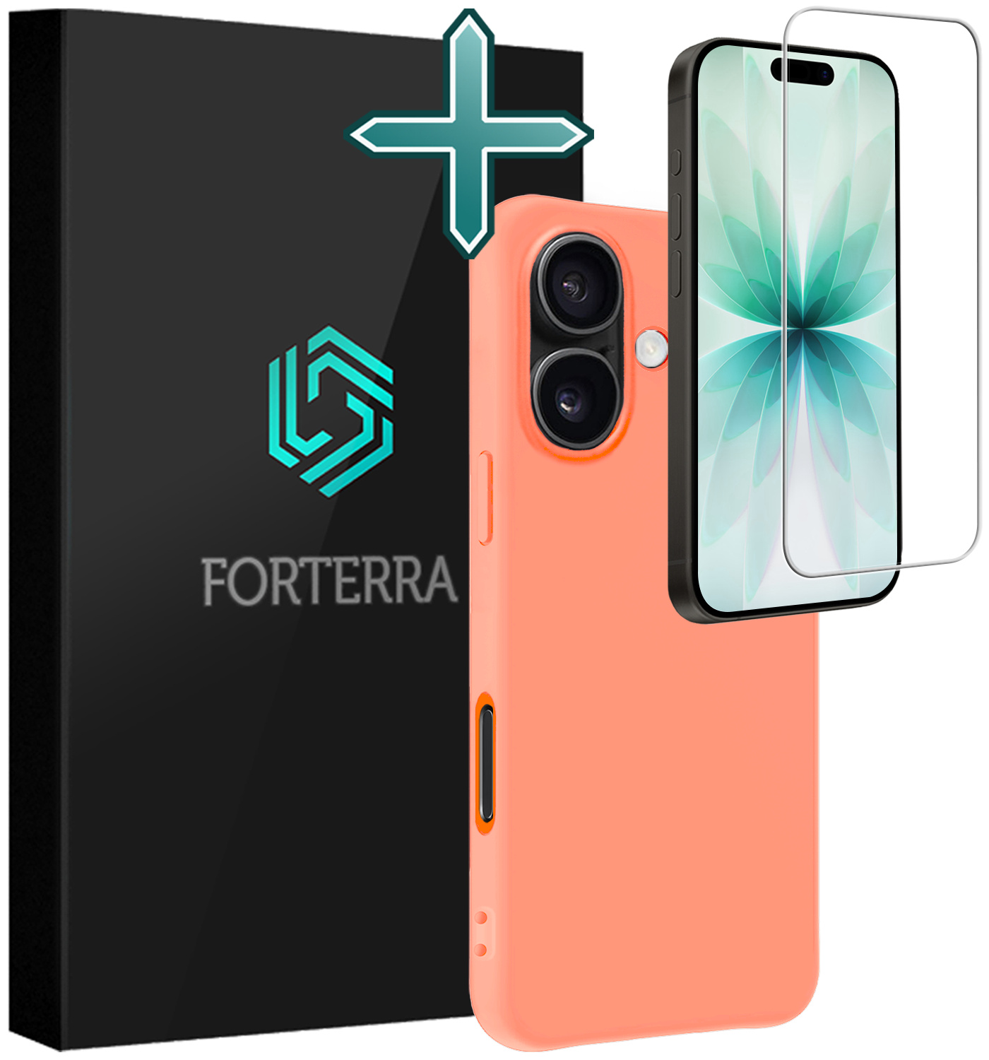 Forterra Forterra iPhone 17 Hoesje Siliconen Met Screenprotector Met Dichte Notch - Perzik