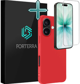 Forterra Forterra iPhone 17 Hoesje Siliconen Met Screenprotector Met Dichte Notch - Rood