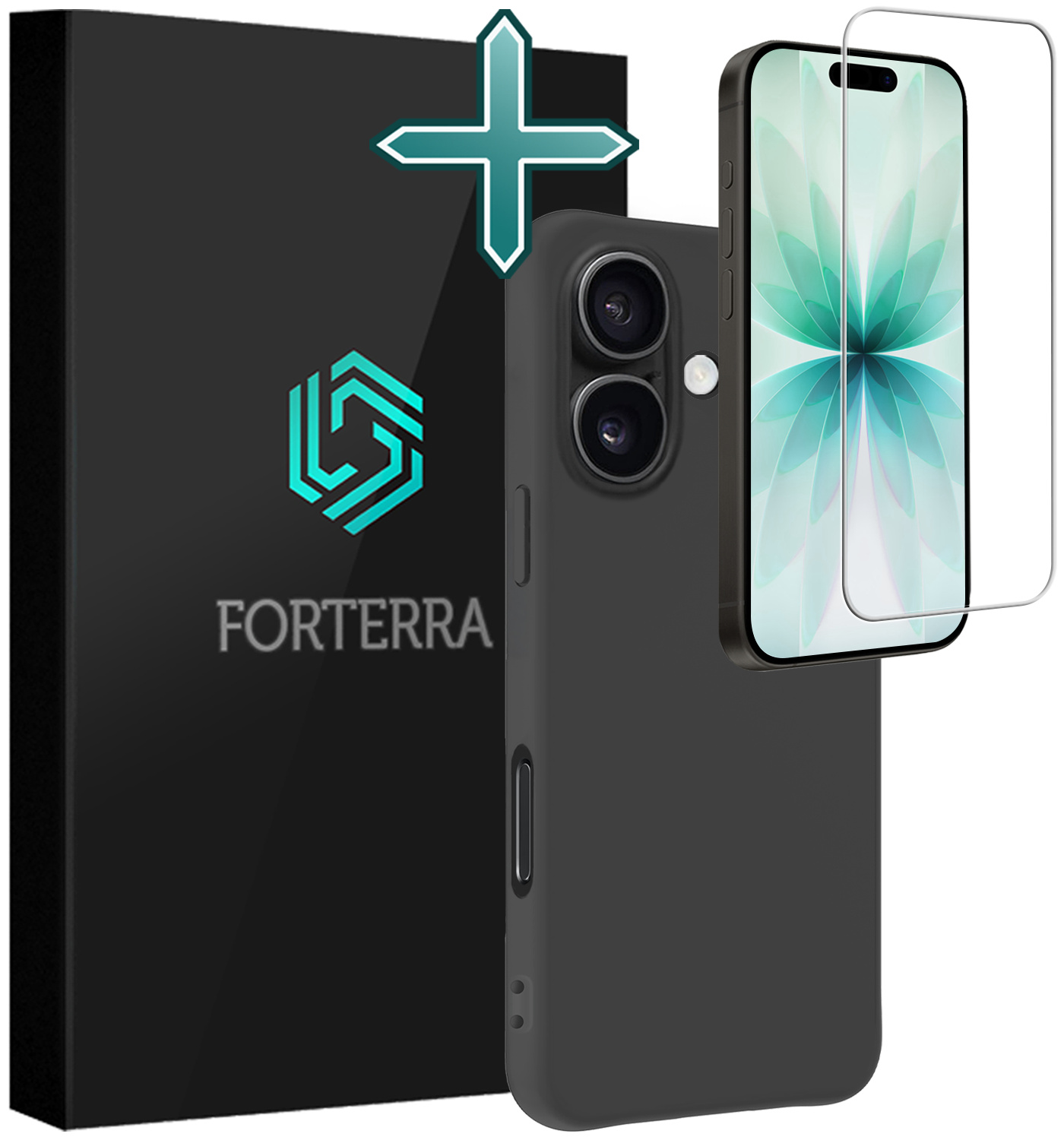 Forterra Forterra iPhone 17 Hoesje Siliconen Met Screenprotector Met Dichte Notch - Zwart