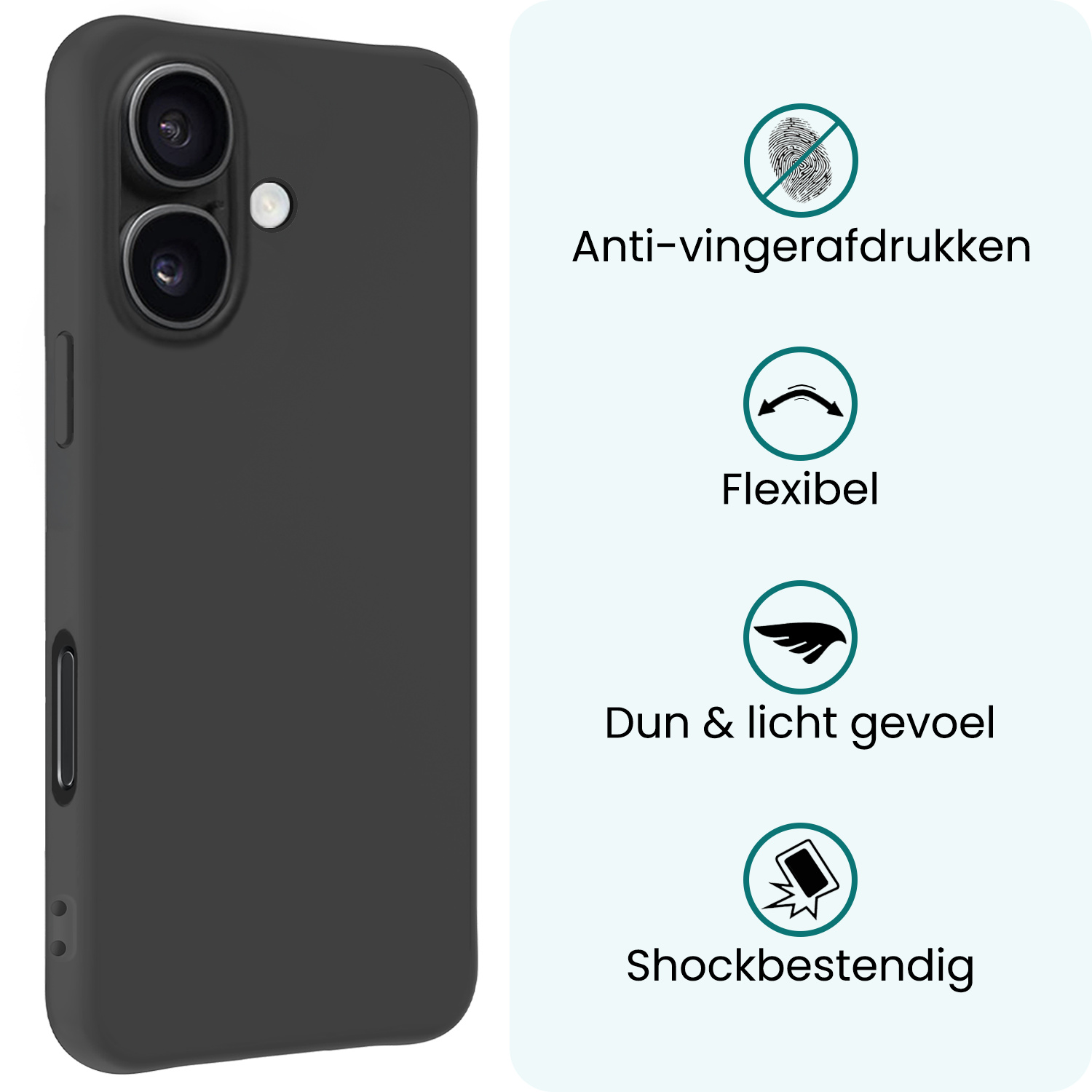 Forterra Forterra iPhone 17 Hoesje Siliconen Met Screenprotector Met Dichte Notch - Zwart