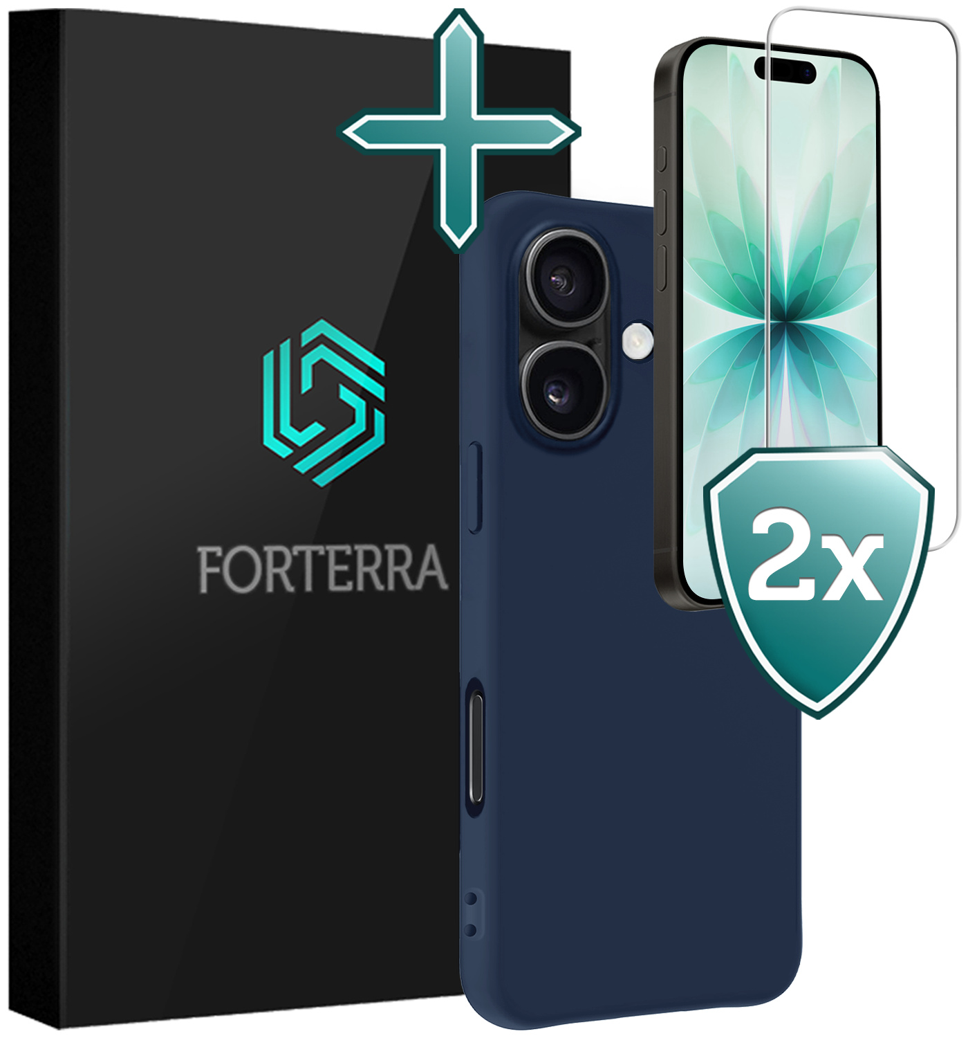 Forterra Forterra iPhone 17 Hoesje Siliconen Met 2x Screenprotector Met Dichte Notch - Donkerblauw
