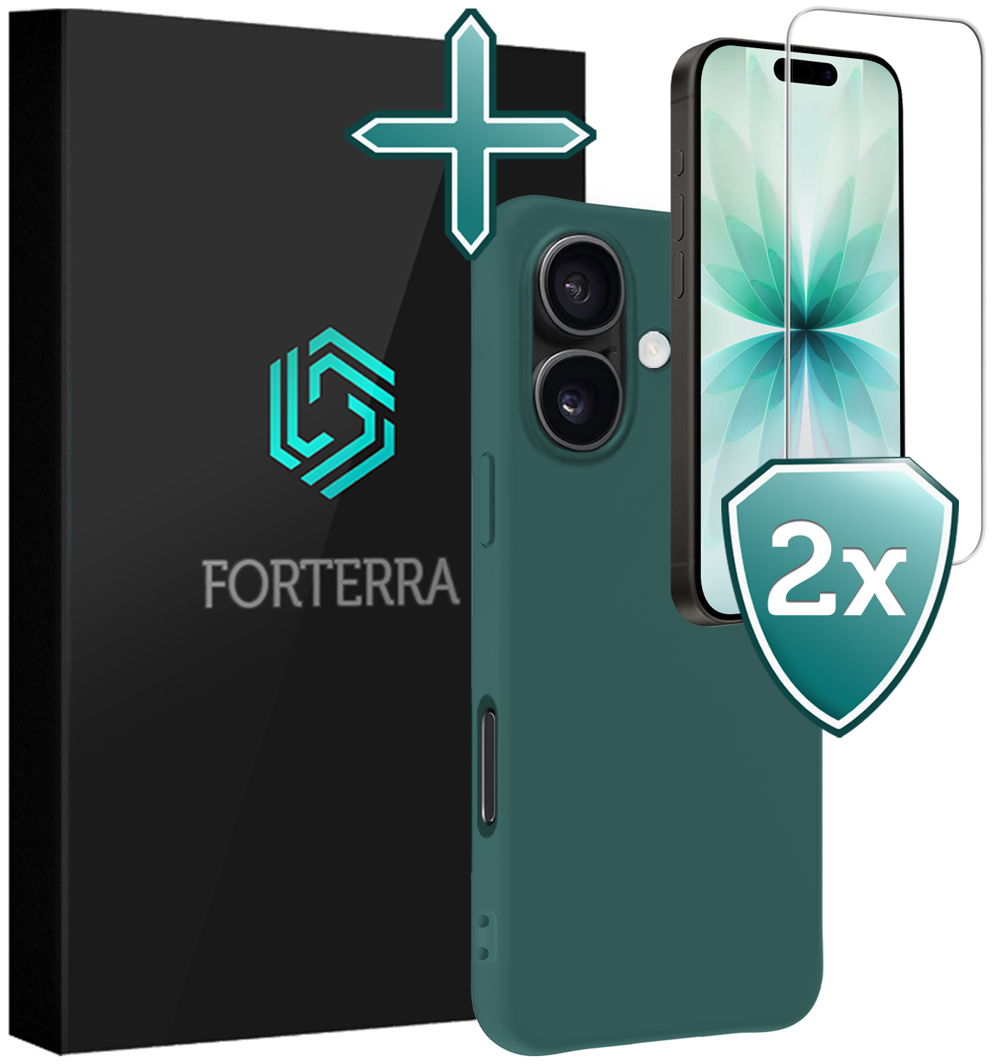 Forterra Forterra iPhone 17 Hoesje Siliconen Met 2x Screenprotector Met Dichte Notch - Donkergroen