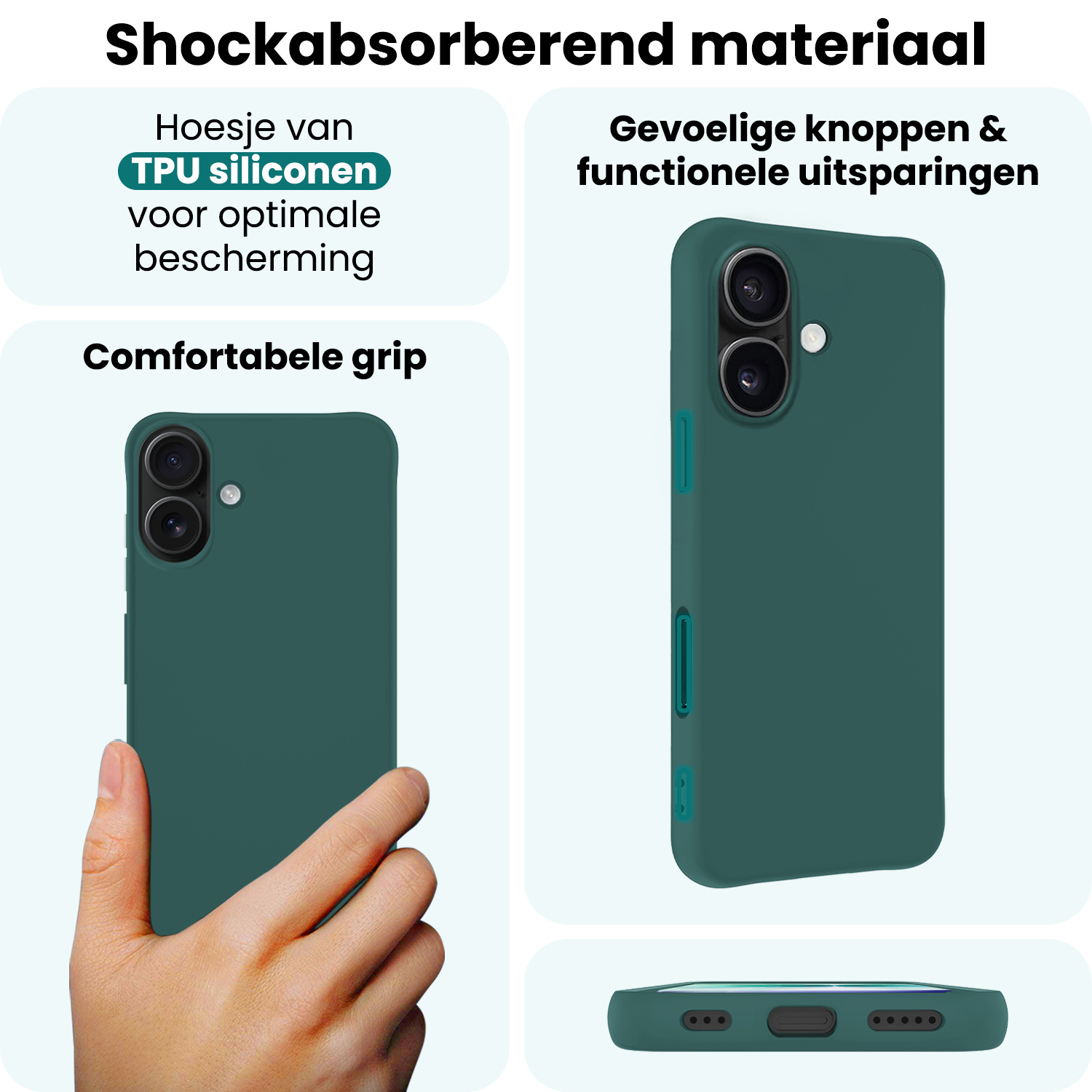 Forterra Forterra iPhone 17 Hoesje Siliconen Met 2x Screenprotector Met Dichte Notch - Donkergroen