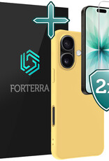 Forterra Forterra iPhone 17 Hoesje Siliconen Met 2x Screenprotector Met Dichte Notch - Geel