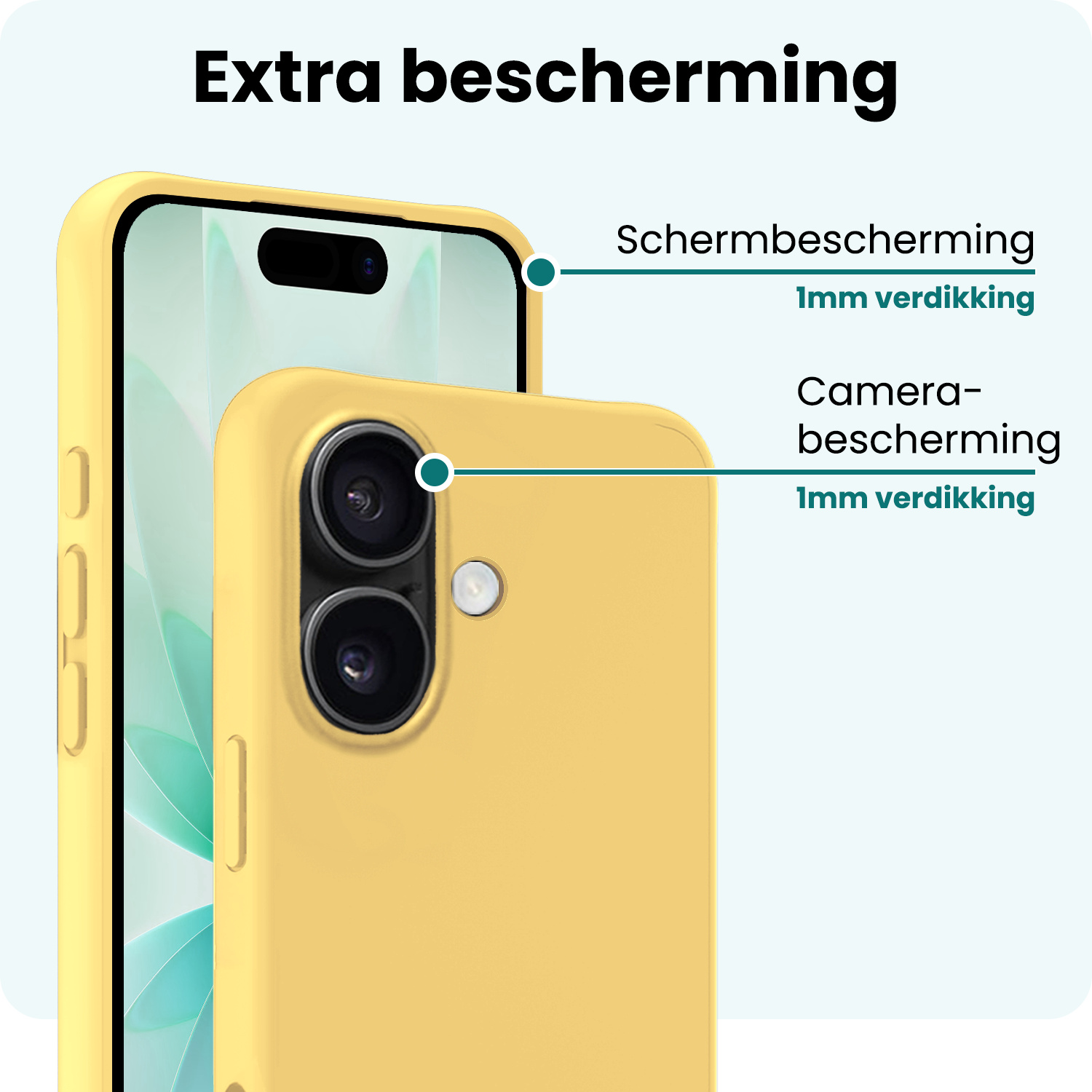 Forterra Forterra iPhone 17 Hoesje Siliconen Met 2x Screenprotector Met Dichte Notch - Geel