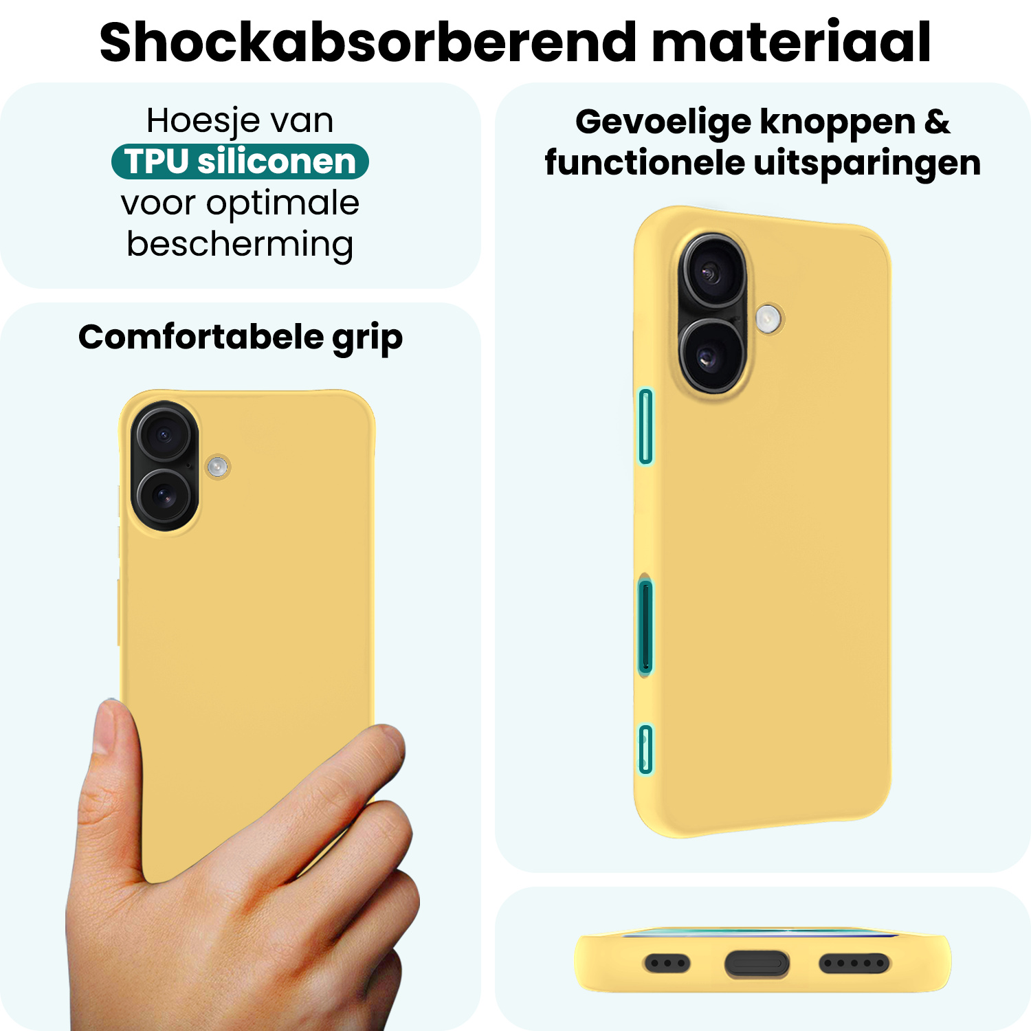 Forterra Forterra iPhone 17 Hoesje Siliconen Met 2x Screenprotector Met Dichte Notch - Geel
