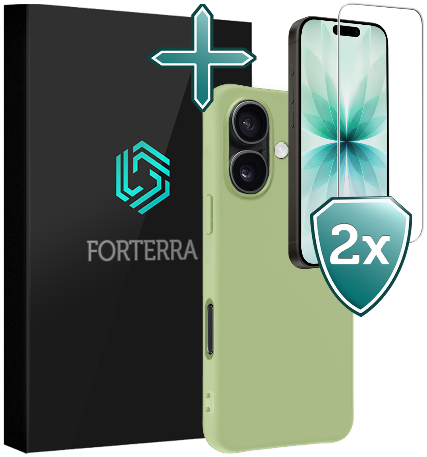 Forterra Forterra iPhone 17 Hoesje Siliconen Met 2x Screenprotector Met Dichte Notch - Groen
