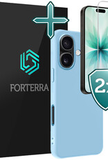 Forterra Forterra iPhone 17 Hoesje Siliconen Met 2x Screenprotector Met Dichte Notch - Lichtblauw