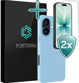 Forterra Forterra iPhone 17 Hoesje Siliconen Met 2x Screenprotector Met Dichte Notch - Lichtblauw