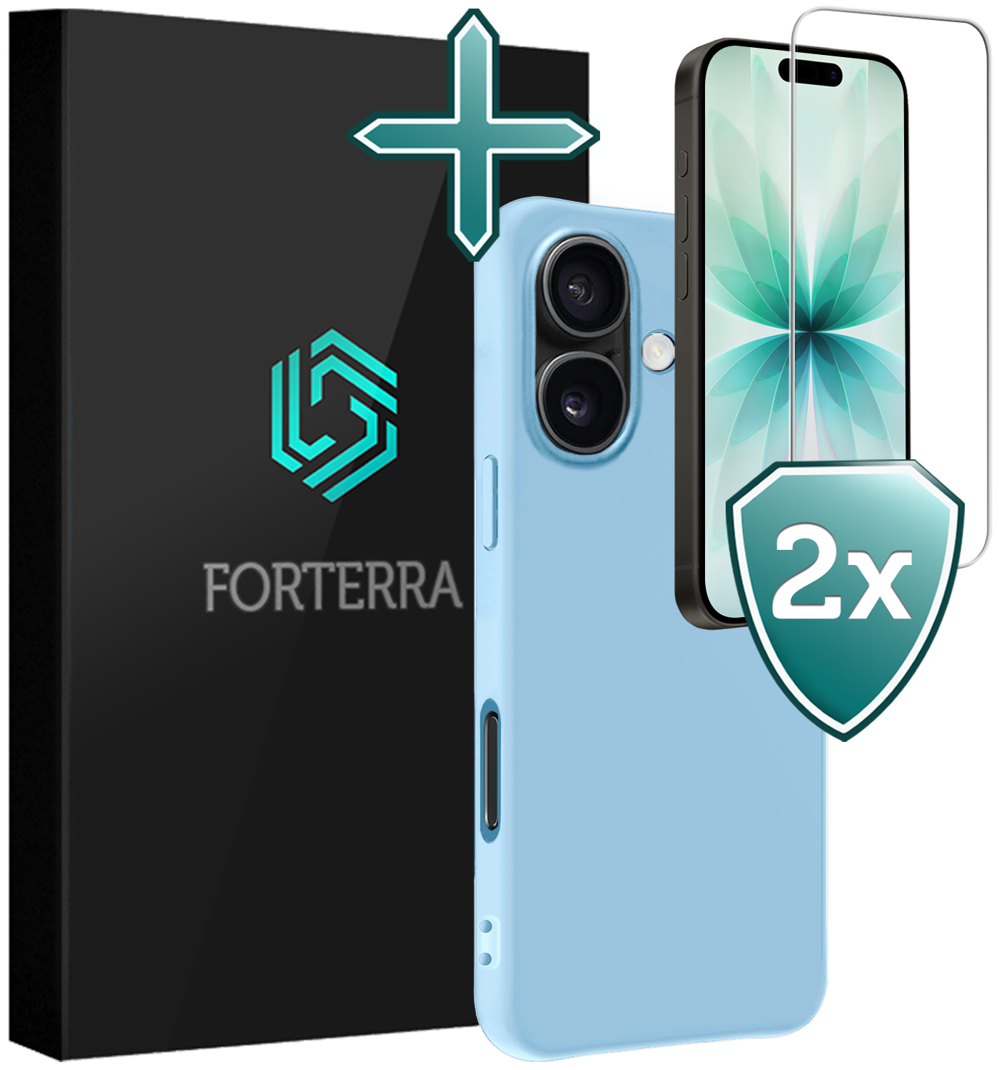 Forterra Forterra iPhone 17 Hoesje Siliconen Met 2x Screenprotector Met Dichte Notch - Lichtblauw
