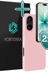 Forterra Forterra iPhone 17 Hoesje Siliconen Met 2x Screenprotector Met Dichte Notch - Lichtroze