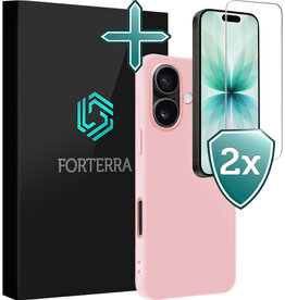 Forterra Forterra iPhone 17 Hoesje Siliconen Met 2x Screenprotector Met Dichte Notch - Lichtroze